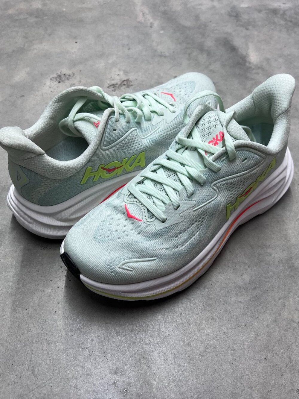 Hoka One One Clifton 10 Sea Glass Neon Flame Wmn's 1162031-SLSSN - New